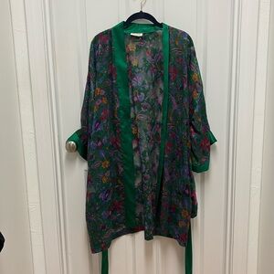Vintage Victorias Secret Belted Robe Kimono Gold Label‎ Sheer Green Floral